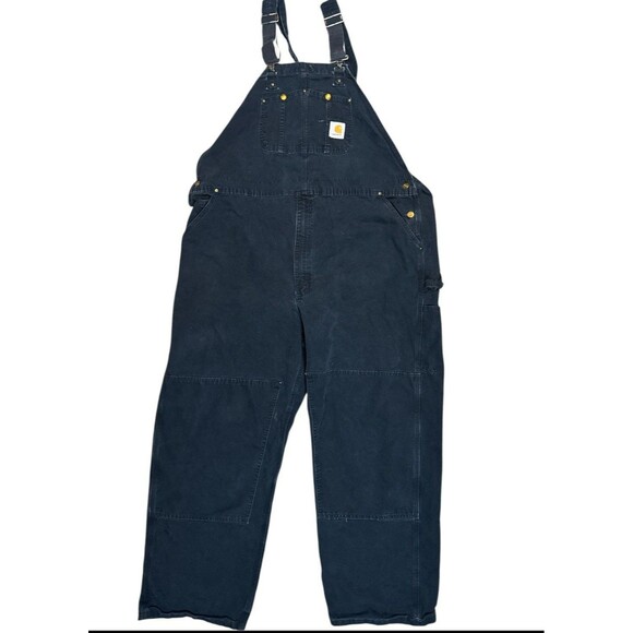 VINTAGE Carhartt Overalls Mens 46x29 Black Double Knee Unlined Duck Canvas Work - Picture 1 of 9